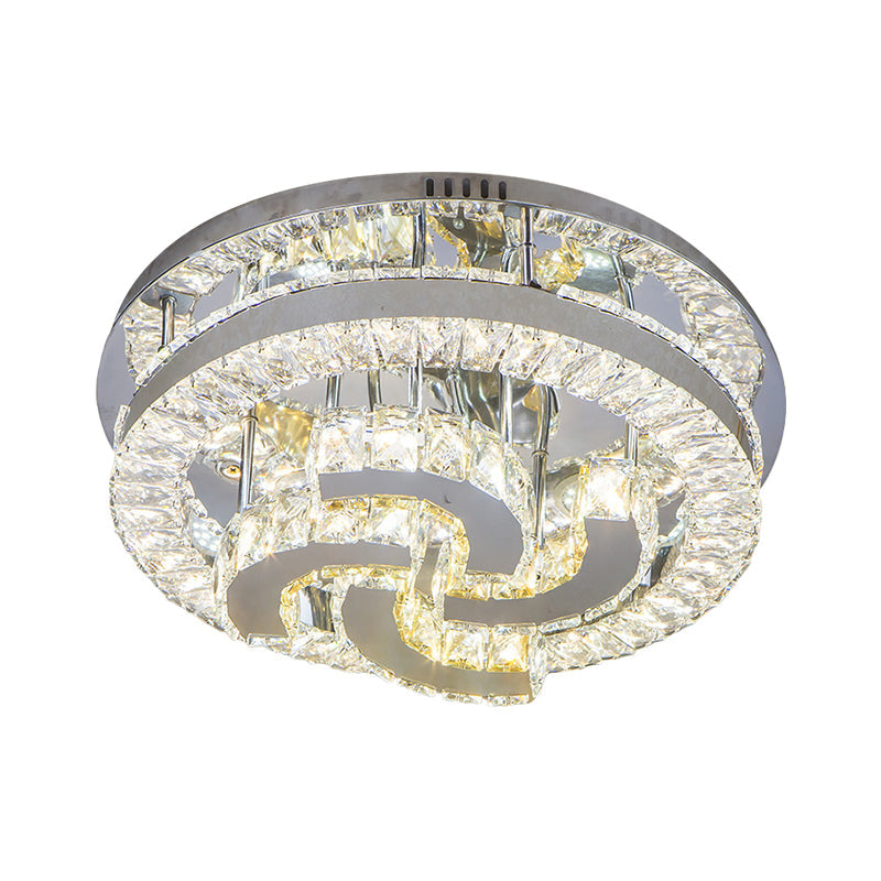 Modern LED Crystal Ceiling Light in Chrome - Semi-Circle/Spiral Design - Flush Mount for Minimalist Living Rooms