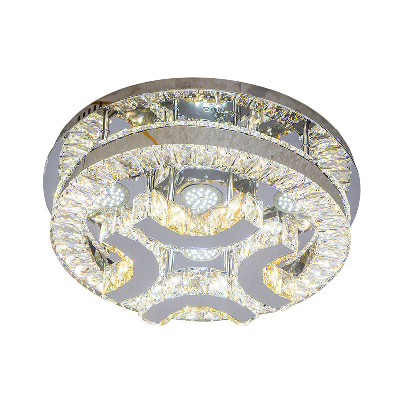 Modern LED Crystal Ceiling Light in Chrome - Semi-Circle/Spiral Design - Flush Mount for Minimalist Living Rooms