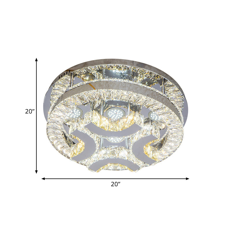 Modern LED Crystal Ceiling Light in Chrome - Semi-Circle/Spiral Design - Flush Mount for Minimalist Living Rooms