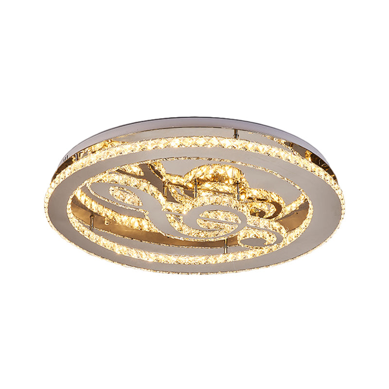 Minimal LED Chrome Ceiling Light with Music Note Crystal Flushmount Design