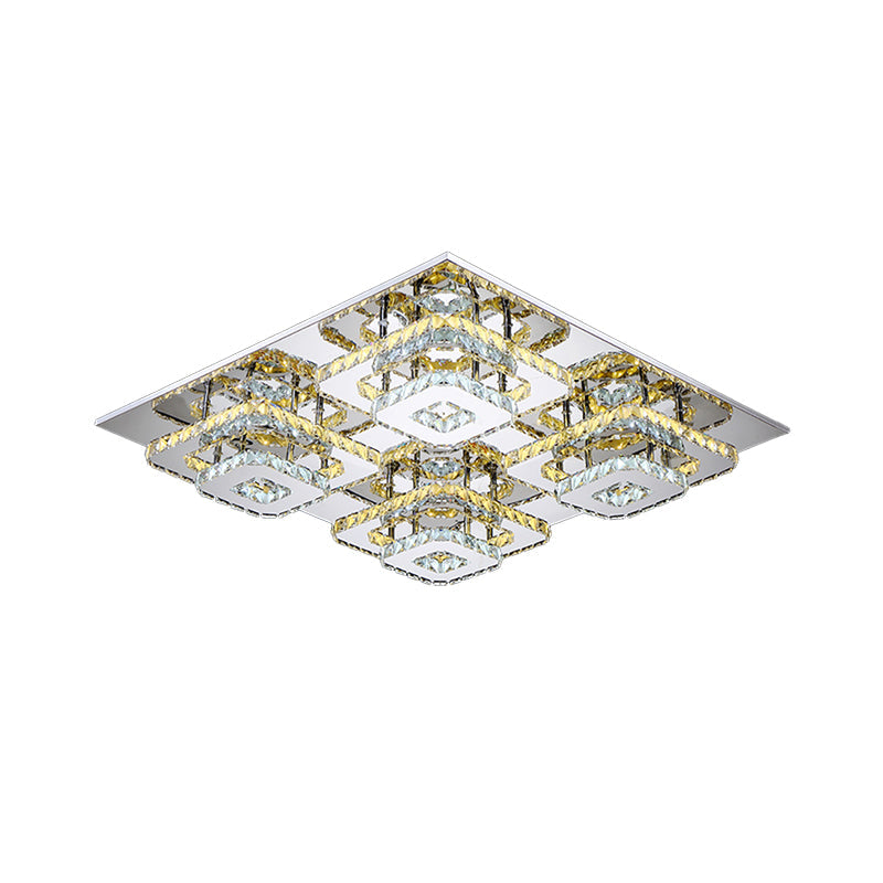 Contemporary LED Ceiling Flush Mount Light with Beveled Crystal Shade - Chrome Finish
