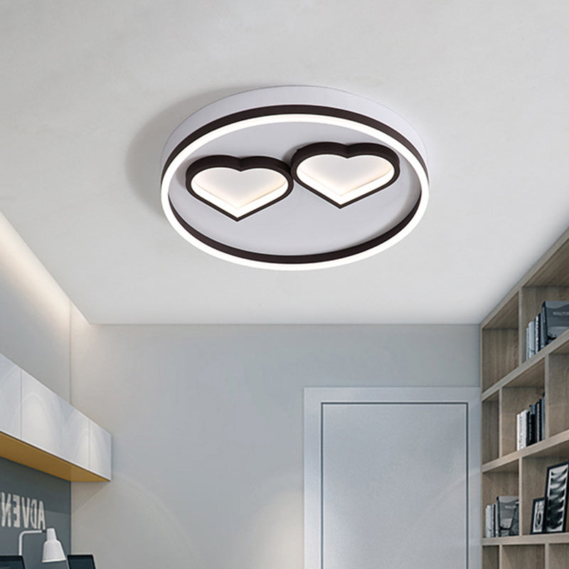 Modern Heart-Shaped LED Ceiling Light for Bedroom - Warm/White Light Flushmount, Coffee Acrylic Mount