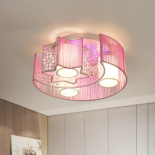 Metal Moon & Star LED Flushmount Light in Pink/Blue for Modern Bedroom Lighting