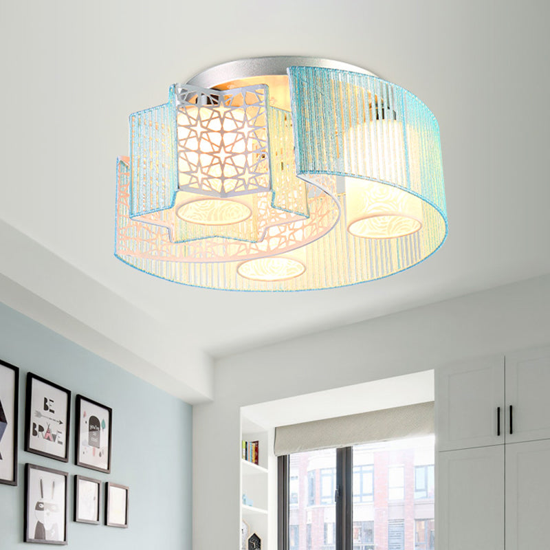 Metal Moon & Star LED Flushmount Light in Pink/Blue for Modern Bedroom Lighting