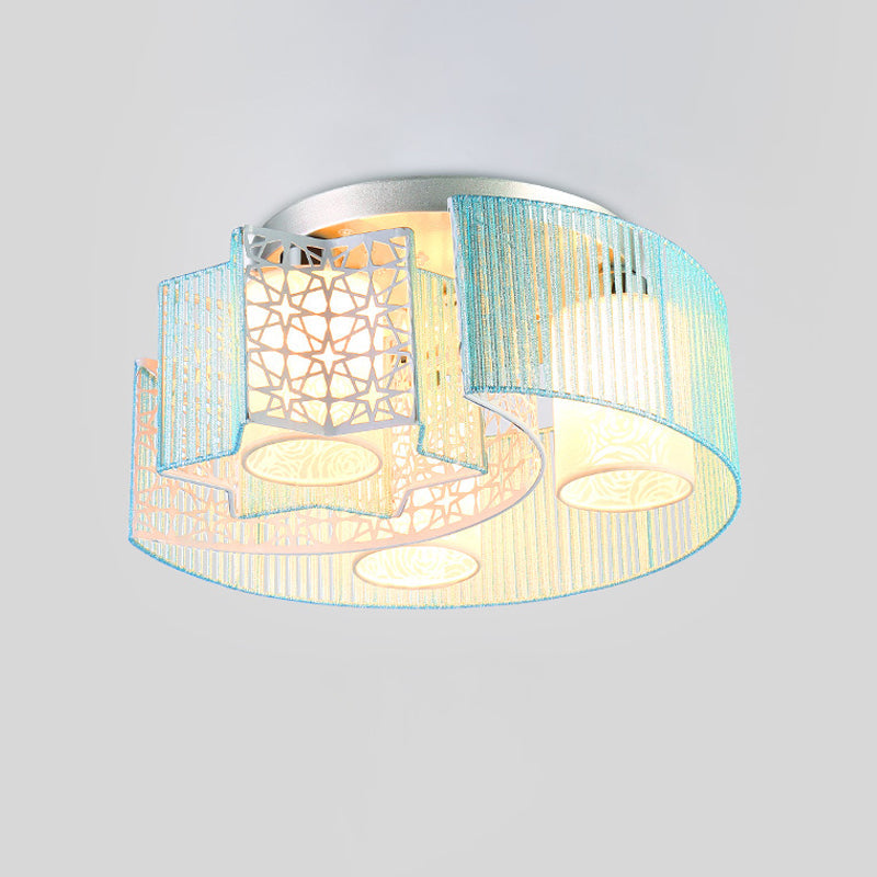 Metal Moon & Star LED Flushmount Light in Pink/Blue for Modern Bedroom Lighting