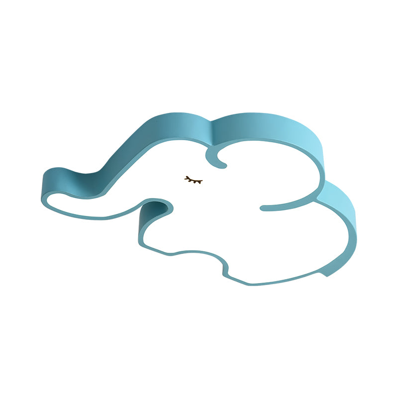 Nordic LED Flush Mount Ceiling Lamp with Elephant Acrylic Shade in Blue/White for Bedroom