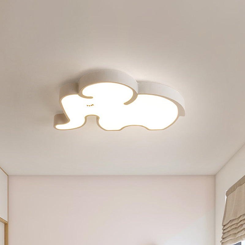 Nordic LED Flush Mount Ceiling Lamp with Elephant Acrylic Shade in Blue/White for Bedroom
