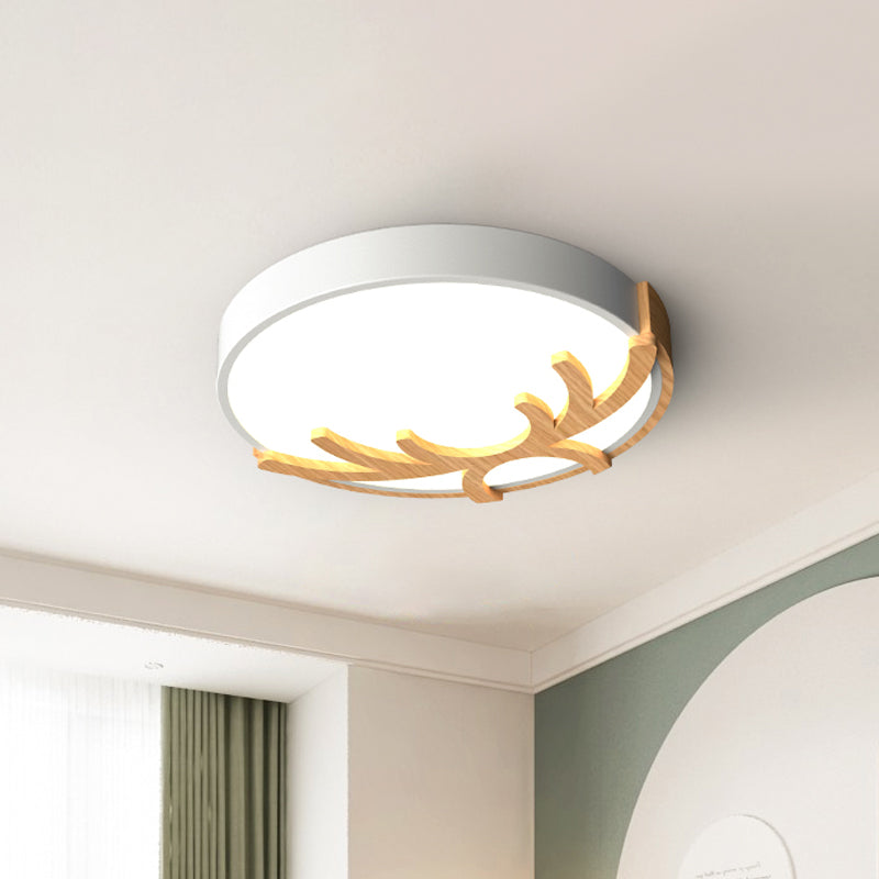 Nordic LED Flushmount Acrylic Ceiling Fixture with Wood Antler - White/Green/Gray
