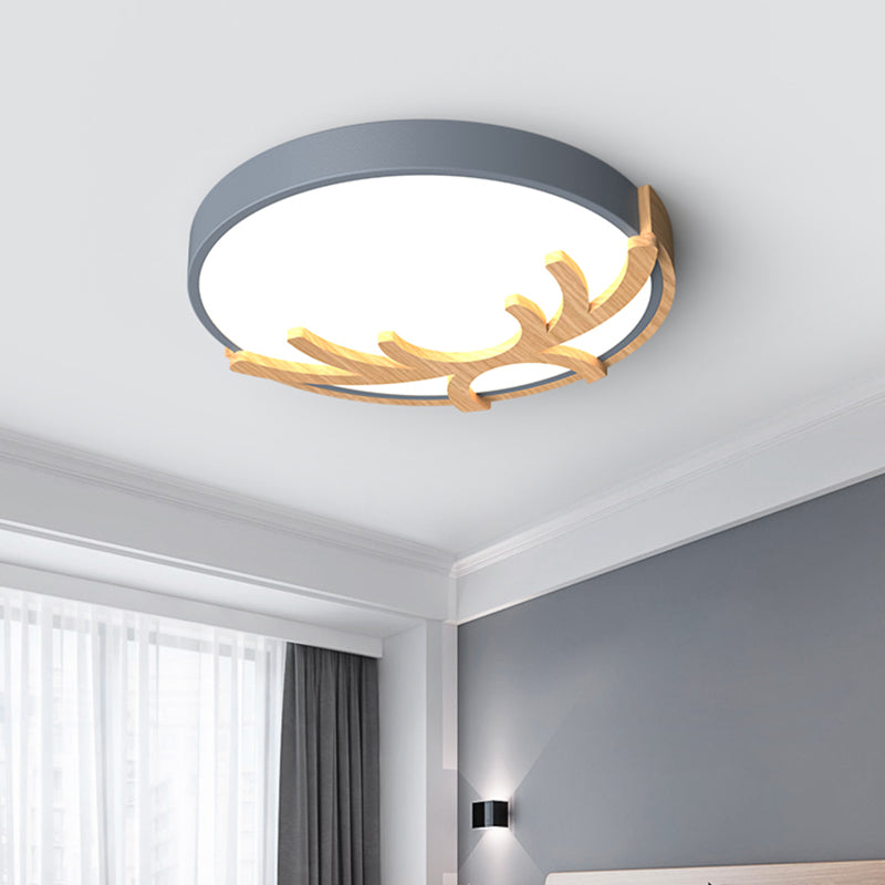 Nordic LED Flushmount Acrylic Ceiling Fixture with Wood Antler - White/Green/Gray