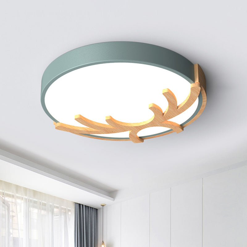 Nordic LED Flushmount Acrylic Ceiling Fixture with Wood Antler - White/Green/Gray