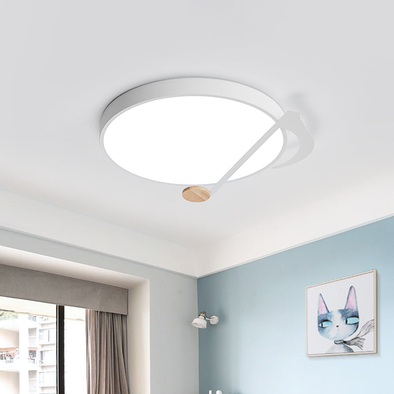 Contemporary Drum LED Ceiling Lamp - White/Gray/Green with Music Notes - Ideal for Bedroom Lighting