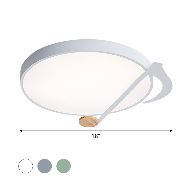 Contemporary Drum LED Ceiling Lamp - White/Gray/Green with Music Notes - Ideal for Bedroom Lighting