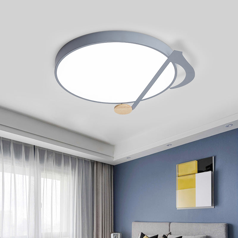 Contemporary Drum LED Ceiling Lamp - White/Gray/Green with Music Notes - Ideal for Bedroom Lighting