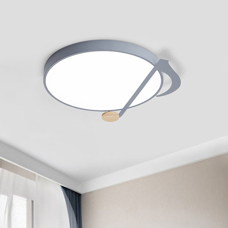 Contemporary Drum LED Ceiling Lamp - White/Gray/Green with Music Notes - Ideal for Bedroom Lighting