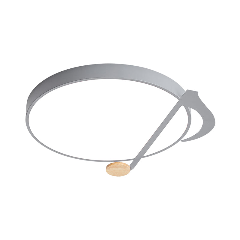 Contemporary Drum LED Ceiling Lamp - White/Gray/Green with Music Notes - Ideal for Bedroom Lighting