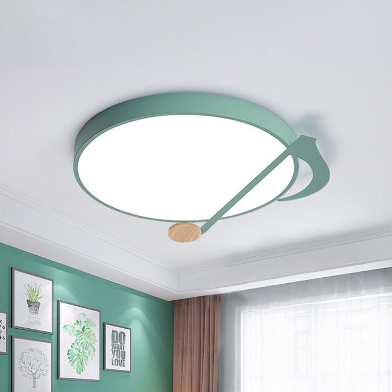 Contemporary Drum LED Ceiling Lamp - White/Gray/Green with Music Notes - Ideal for Bedroom Lighting