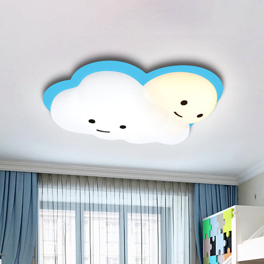 Kids Cartoon LED Cloud Ceiling Light - Pink/Blue Flush Mount Fixture for Bedroom