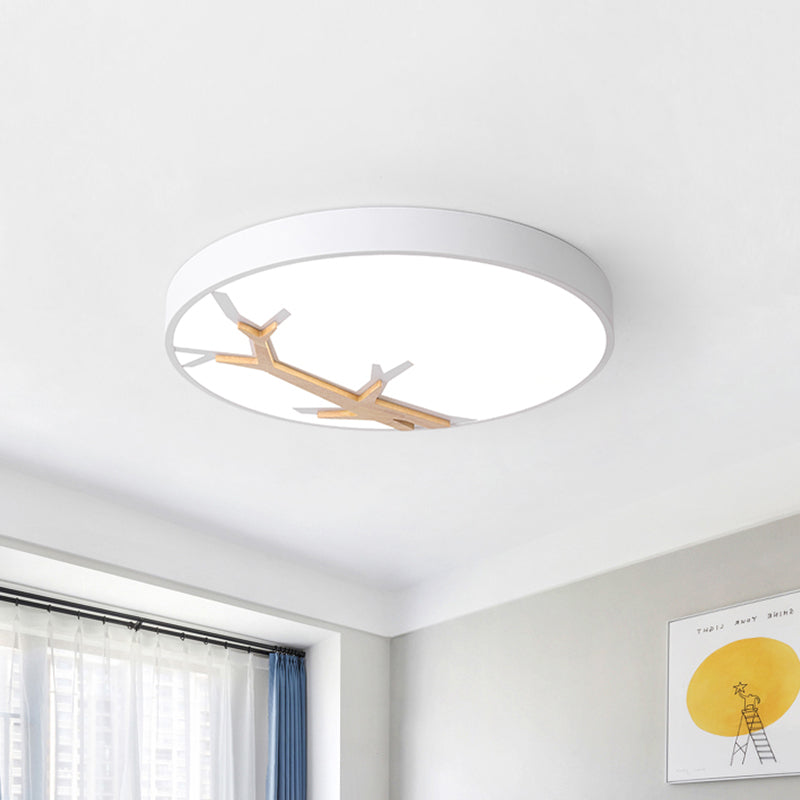 Nordic Iron Flushmount LED Ceiling Light with Withered Branch Pattern in Grey/White/Blue-Wood