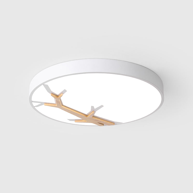Nordic Iron Flushmount LED Ceiling Light with Withered Branch Pattern in Grey/White/Blue-Wood