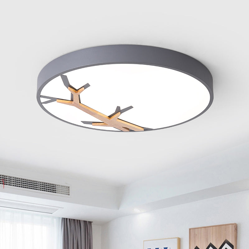 Nordic Iron Flushmount LED Ceiling Light with Withered Branch Pattern in Grey/White/Blue-Wood