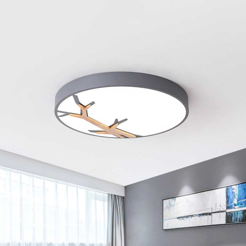 Nordic Iron Flushmount LED Ceiling Light with Withered Branch Pattern in Grey/White/Blue-Wood