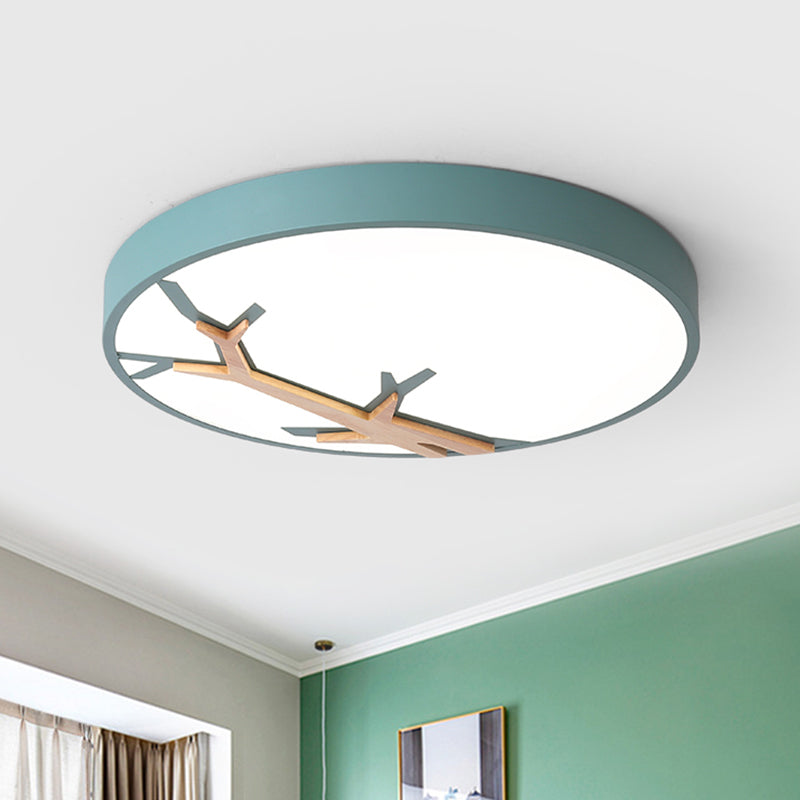 Nordic Iron Flushmount LED Ceiling Light with Withered Branch Pattern in Grey/White/Blue-Wood