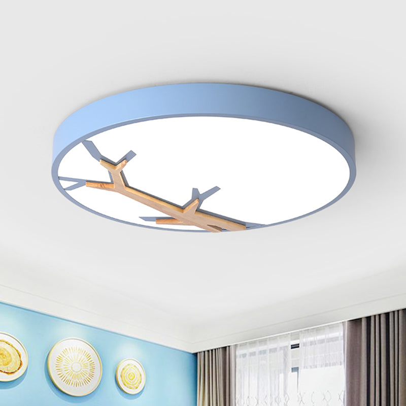 Nordic Iron Flushmount LED Ceiling Light with Withered Branch Pattern in Grey/White/Blue-Wood