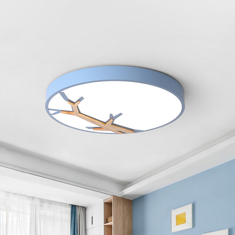 Nordic Iron Flushmount LED Ceiling Light with Withered Branch Pattern in Grey/White/Blue-Wood