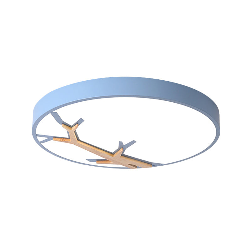 Nordic Iron Flushmount LED Ceiling Light with Withered Branch Pattern in Grey/White/Blue-Wood