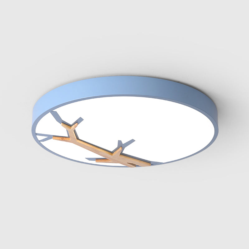 Nordic Iron Flushmount LED Ceiling Light with Withered Branch Pattern in Grey/White/Blue-Wood