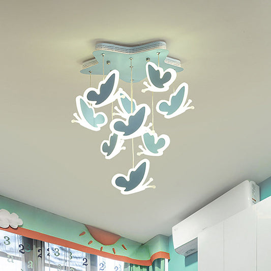 Butterfly Cluster Kids Ceiling Lamp - Pink/Blue Acrylic Semi Flush Mount