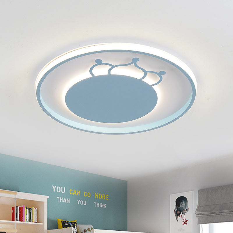 Kid Crown LED Flushmount Light in Pink/Blue - Ultra-Thin Bedroom Ceiling Fixture