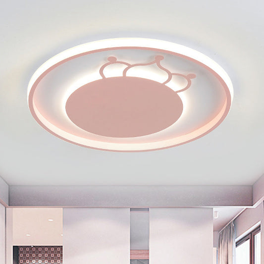 Kid Crown LED Flushmount Light in Pink/Blue - Ultra-Thin Bedroom Ceiling Fixture