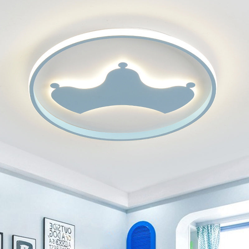 Kid Crown LED Flushmount Light in Pink/Blue - Ultra-Thin Bedroom Ceiling Fixture