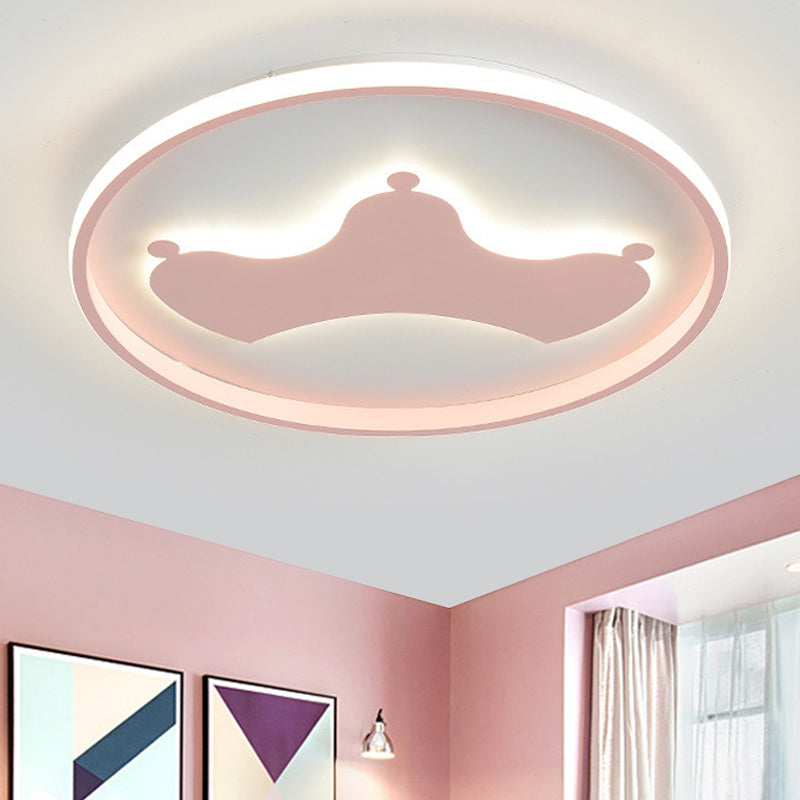 Kid Crown LED Flushmount Light in Pink/Blue - Ultra-Thin Bedroom Ceiling Fixture