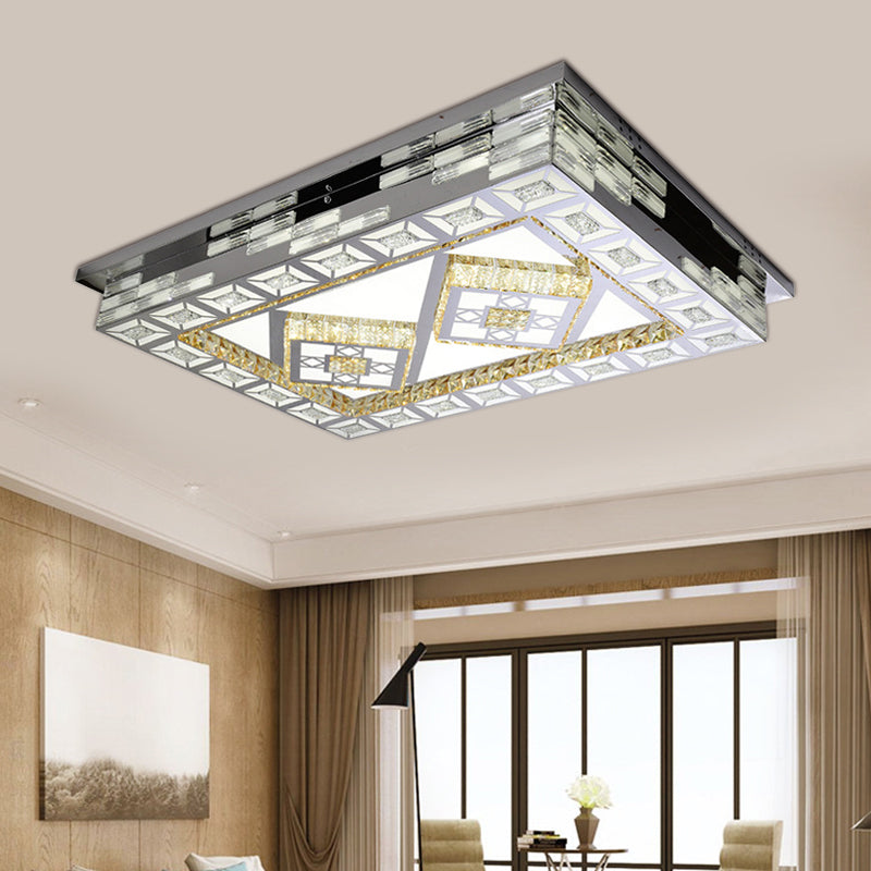 Plafonnier LED minimaliste en cristal ambré chromé - Forme rectangulaire avec motifs en option