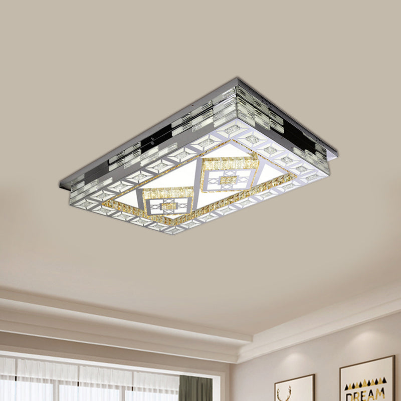 Plafonnier LED minimaliste en cristal ambré chromé - Forme rectangulaire avec motifs en option