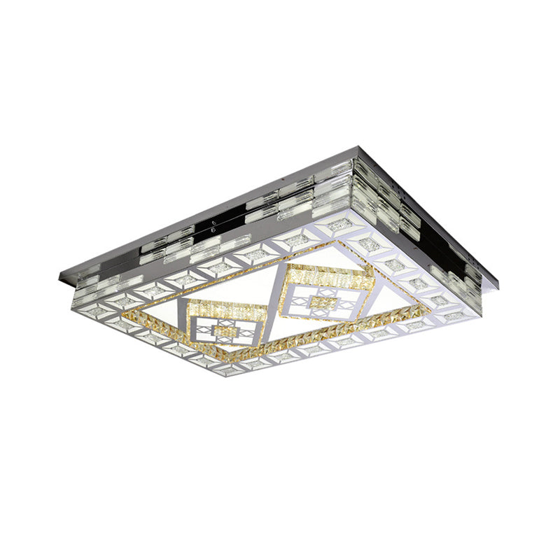 Plafonnier LED minimaliste en cristal ambré chromé - Forme rectangulaire avec motifs en option