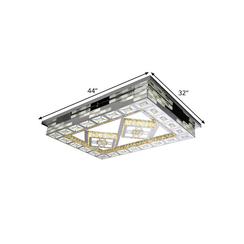 Plafonnier LED minimaliste en cristal ambré chromé - Forme rectangulaire avec motifs en option