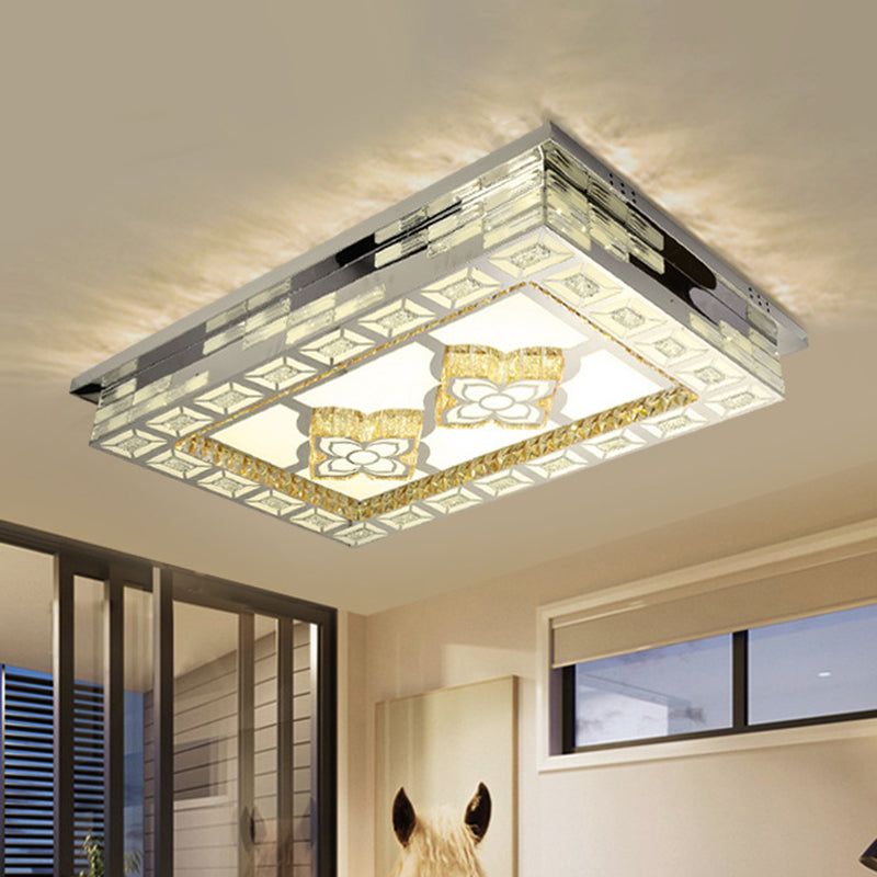 Plafonnier LED minimaliste en cristal ambré chromé - Forme rectangulaire avec motifs en option