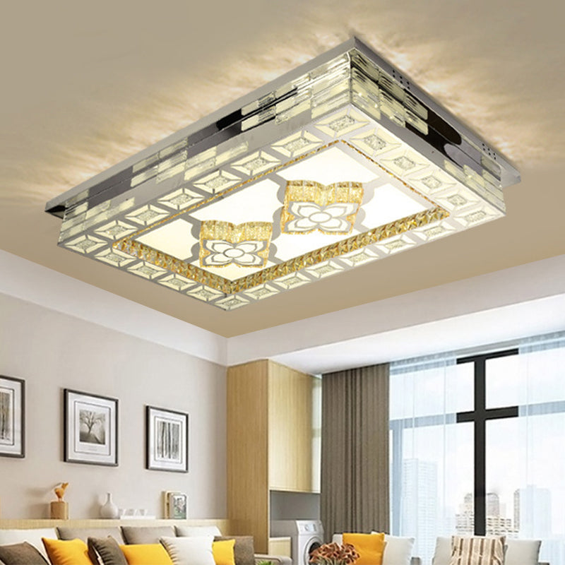 Plafonnier LED minimaliste en cristal ambré chromé - Forme rectangulaire avec motifs en option