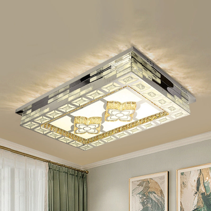 Plafonnier LED minimaliste en cristal ambré chromé - Forme rectangulaire avec motifs en option