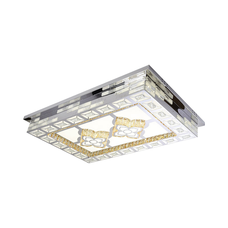 Plafonnier LED minimaliste en cristal ambré chromé - Forme rectangulaire avec motifs en option