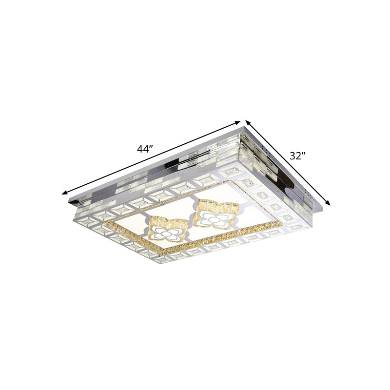 Plafonnier LED minimaliste en cristal ambré chromé - Forme rectangulaire avec motifs en option