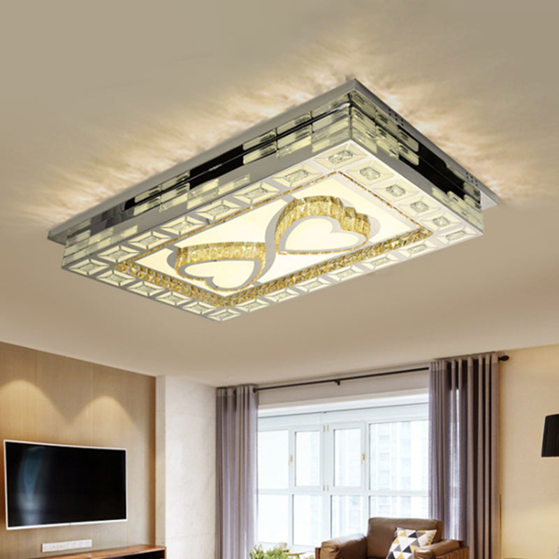 Plafonnier LED minimaliste en cristal ambré chromé - Forme rectangulaire avec motifs en option