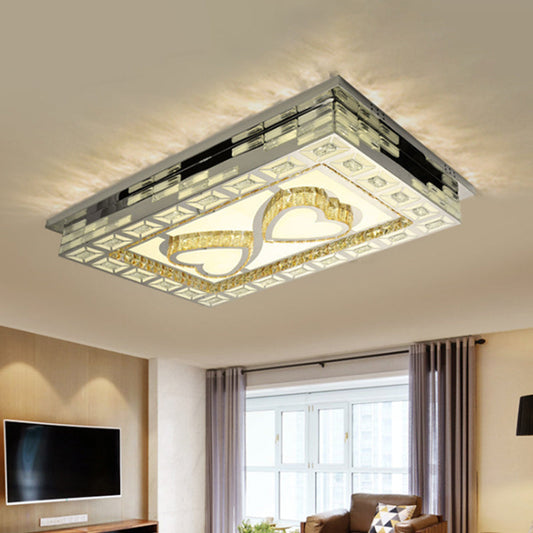 Minimal Amber Crystal LED Chrome Flush Ceiling Lamp - Rectangle Shape with Optional Patterns