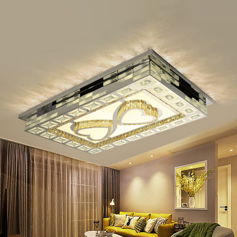 Plafonnier LED minimaliste en cristal ambré chromé - Forme rectangulaire avec motifs en option