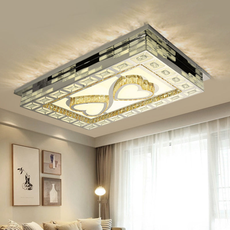 Plafonnier LED minimaliste en cristal ambré chromé - Forme rectangulaire avec motifs en option