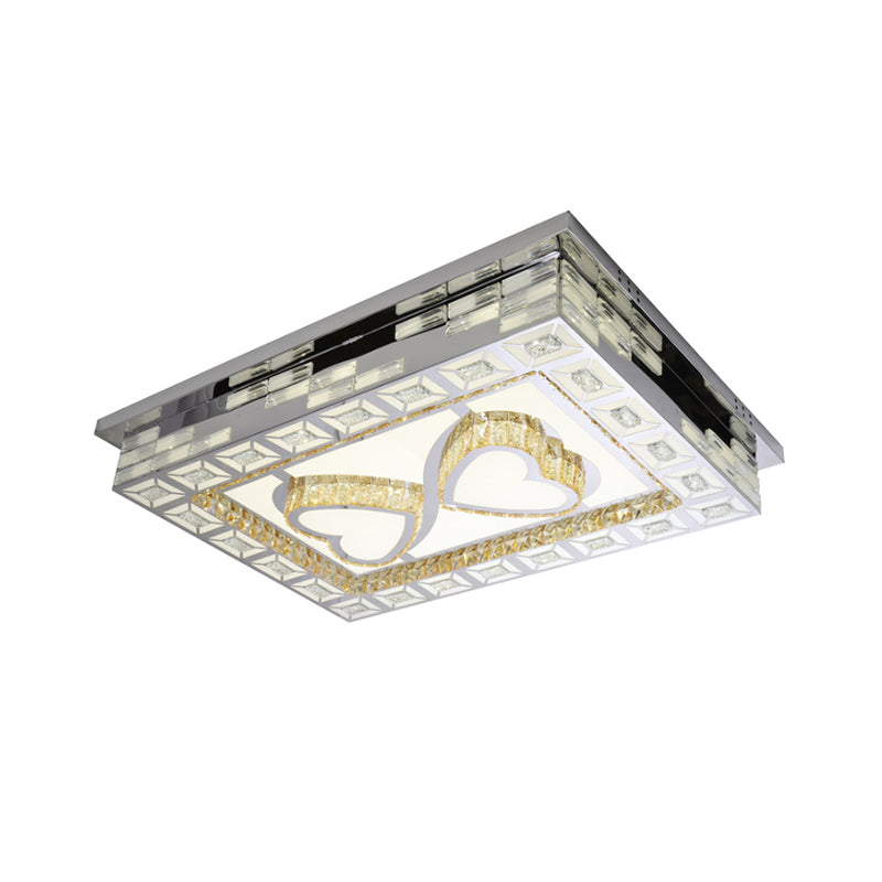 Plafonnier LED minimaliste en cristal ambré chromé - Forme rectangulaire avec motifs en option