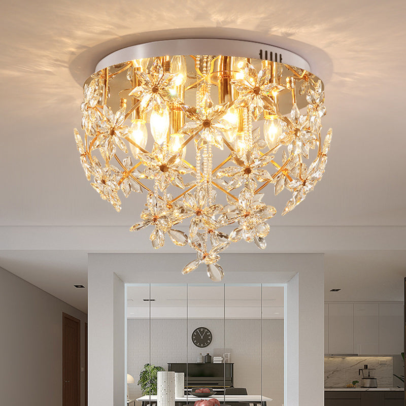 Stylish Gold Crystal Chandelier With 6-Lights For Dining Table Ceiling Mount